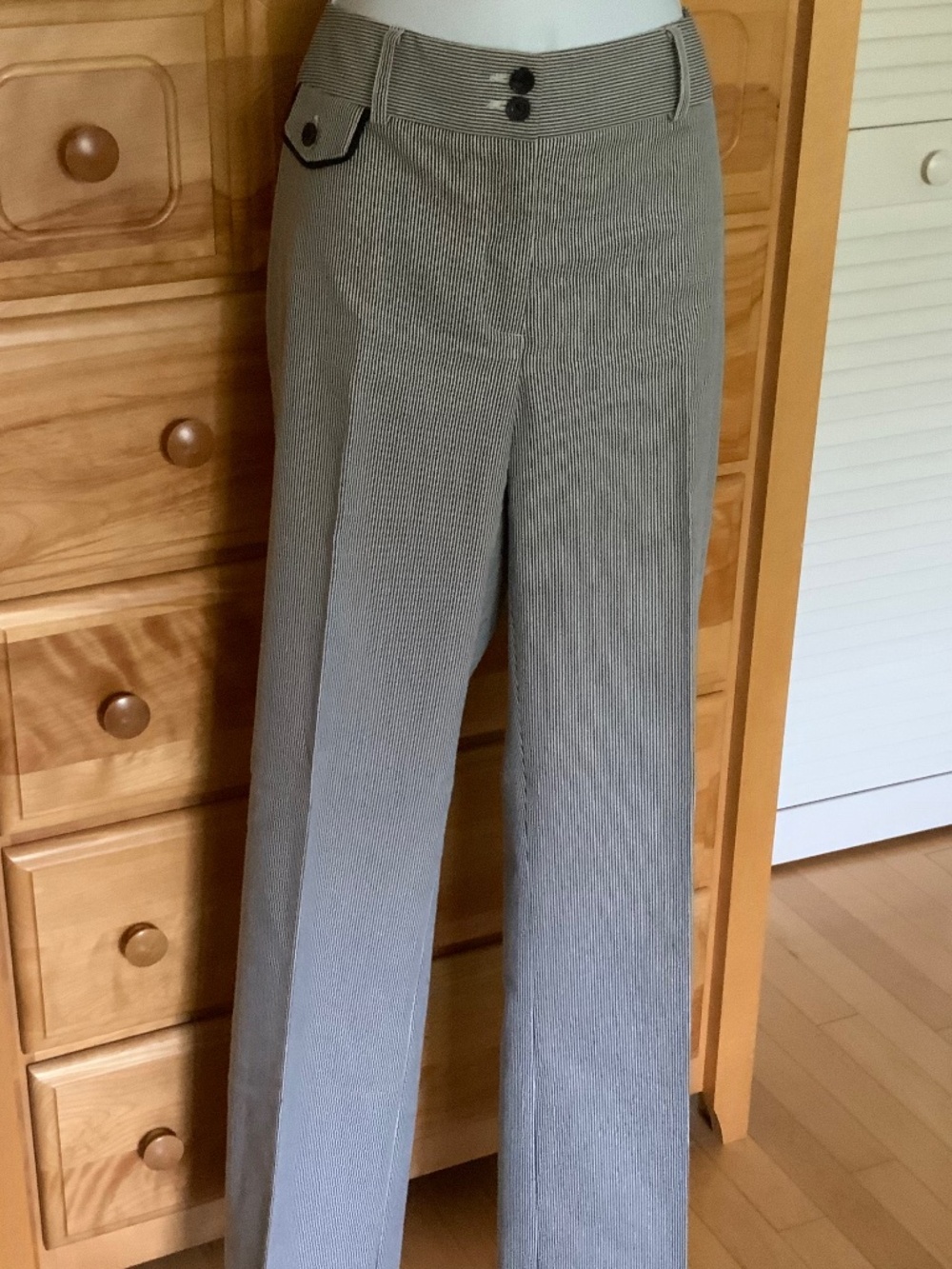 Women’s pants, size 10, white with grey stripes, cotton blend